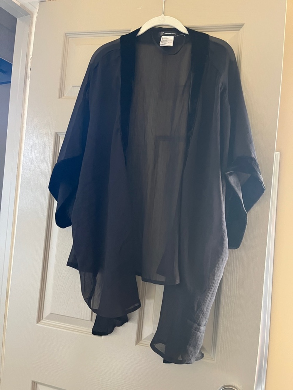 Lightweight Sheer Black Open-Front Kimono Jacket